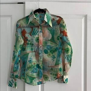 1970s TUCCI Abstract Watercolor Blouse Vintage Dagger collar